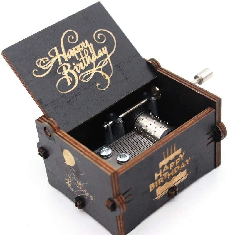 Fusked Caaju Happy Birthday Music Box - Wooden Antique Carved Hand Crank – Vintage Musical Gift - Image 3